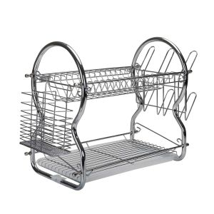 Royalford 2 Tier Dish Drainer Rack - Stainless Steel - Silver