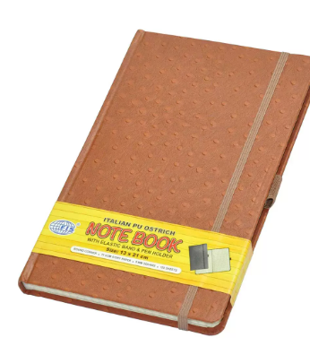 FIS Executive Ostrich Italian PU Cover Notebook, Ivory Paper, 5 mm Square With Elastic Band, Brown Color, 120 Sheets, Pen Holder and Gift Box, 13 x 21 cm Size - FSNBEX5MM1321BR