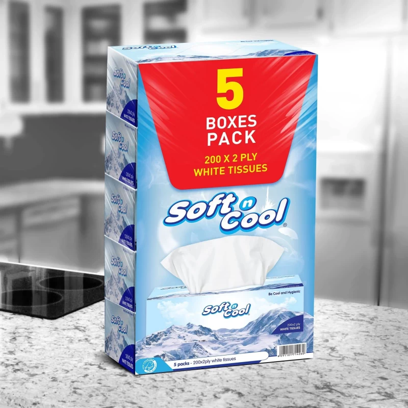 Soft N Cool Facial Tissue 200 Sheets X 2 Ply 5 Boxes Pack
