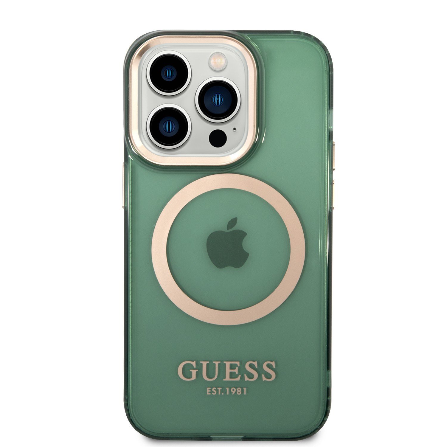 Guess Magsafe Case With Translucent Gold Outline For iPhone 14 Pro - Kaki