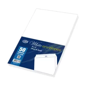 FIS White Envelope, Peel & Seal Pack of 50 Pcs. 9 x 6 Inch, 120 GSM - FSWE1232P50