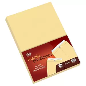 FIS Manila Envelopes Peel & Seal, Ribbed, Recycled, Pack of 50 Pcs. 12 x 10 Inch, 120 GSM - FSME1234PRR50