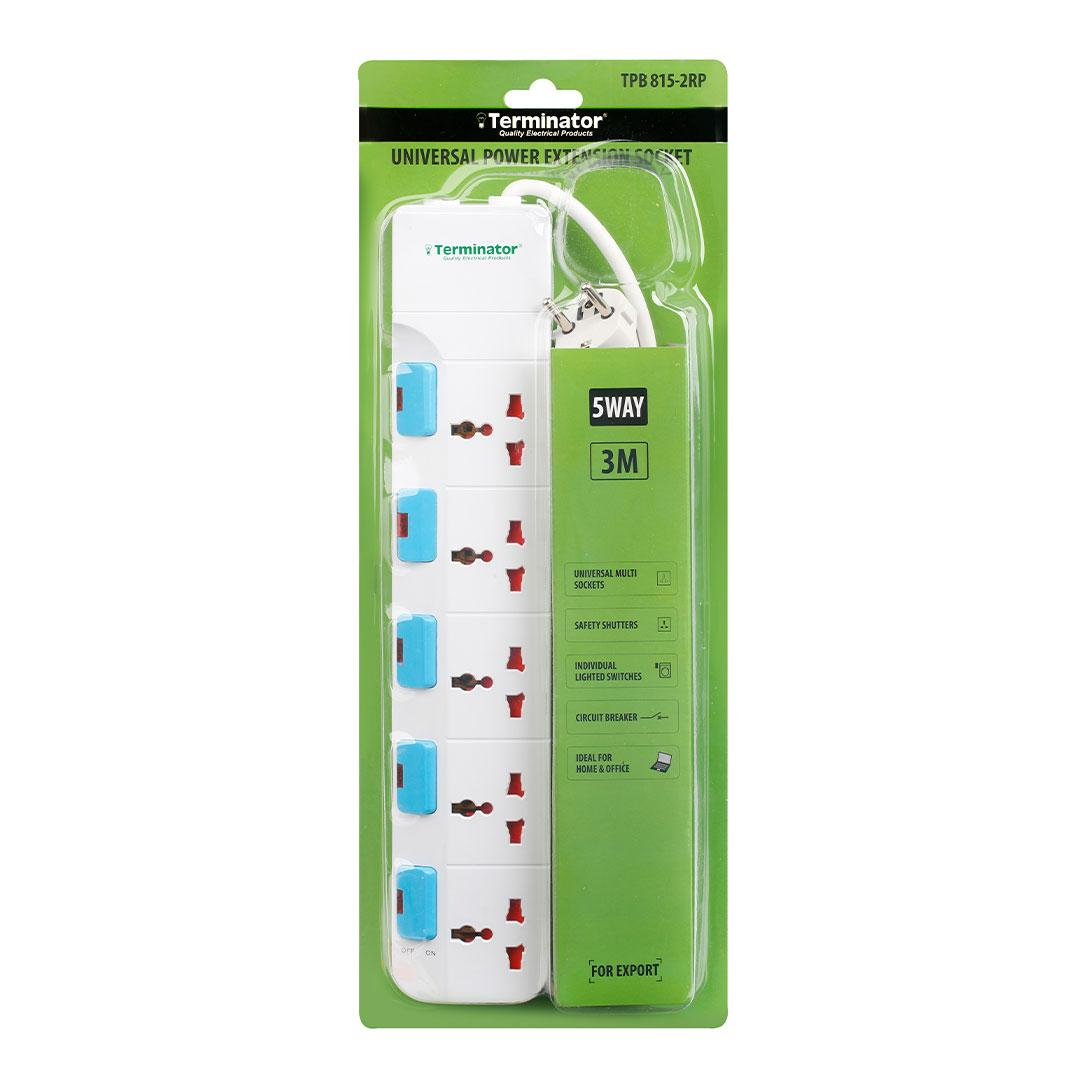 5 Way Universal Power Extension Socket 2RP 3M Cable