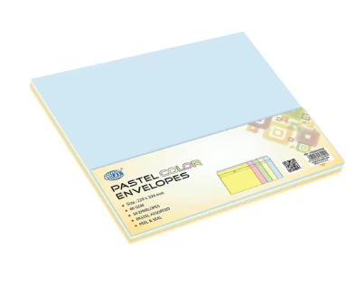 FIS Color Envelopes Peel & Seal, Pastel Colors, Pack of 50 Pcs. 5 Asst Color, C4 (229 x 324 mm), 80 GSM - FSEC8042P550