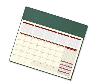 FIS Year Planner 2024 (English/French) Italian PU with Desk Blotter, Green - FSDKPUBEF24GR