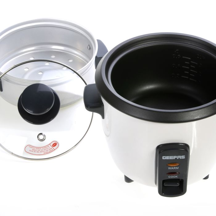 Geepas GRC35016UK 0.6L Rice Cooker With Steamer | 350W | Non-Stick Inner Pot, Automatic Cooking, Easy Cleaning, High-Temperature Protection - Make Rice & Steam Healthy Food & Vegetables - 2 Years Warr