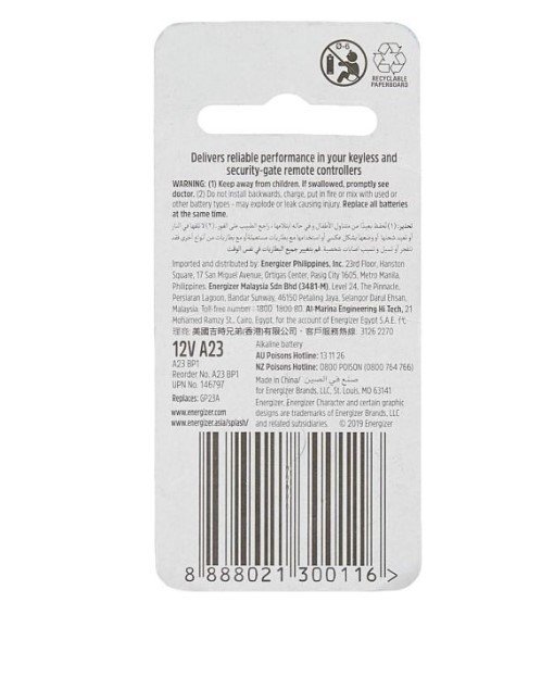 Energizer 12V Alkaline Battery A23 BP1