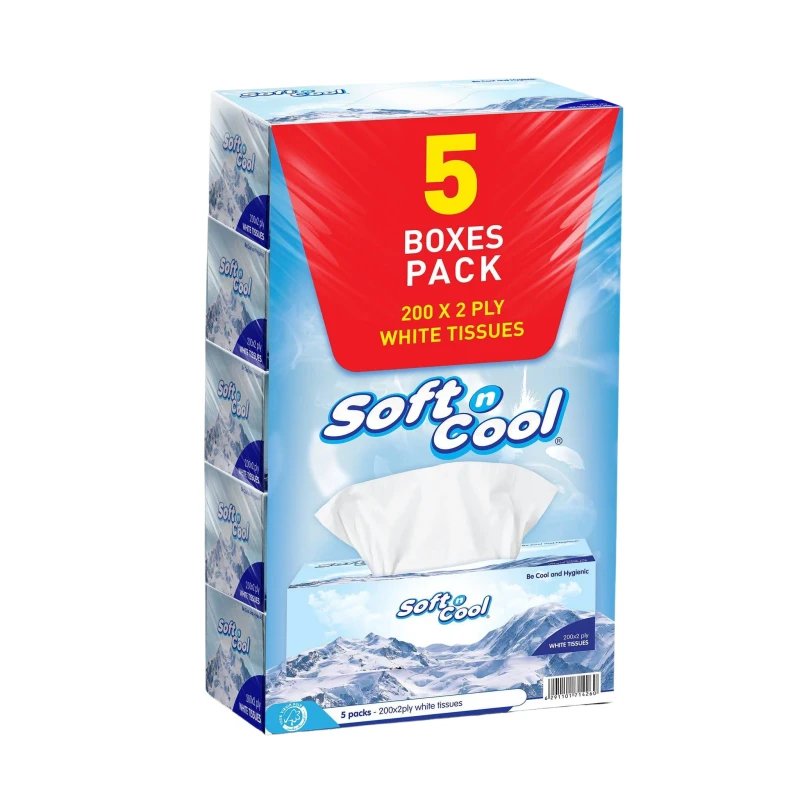 Soft n Cool Facial Tissue 200 Sheets X 2 Ply 5 Boxes Pack