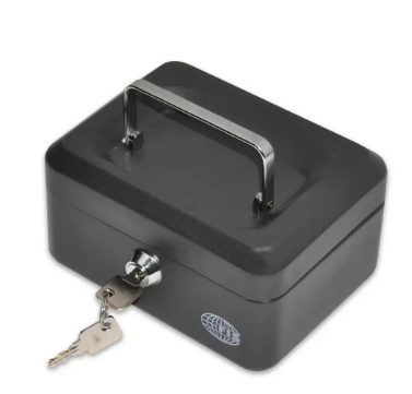 FIS Cash Box Black Color with Key, 6 Inch (152 x 115 x 80 mm) Lock Size, Matt Finish - FSCPTS0034BK