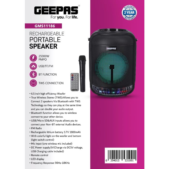GEEPAS Rechargeable Portable Speaker GMS11186