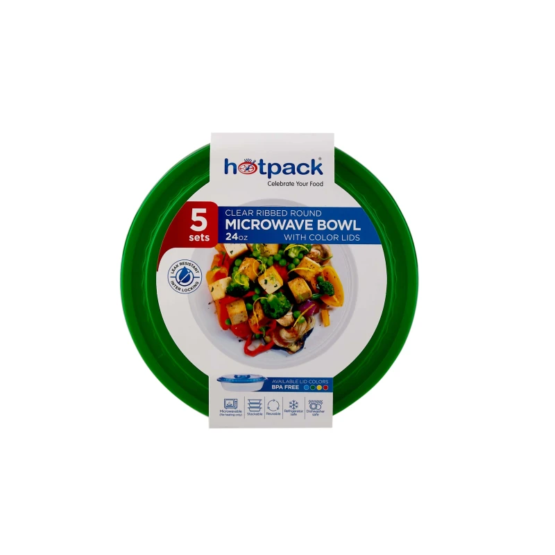 Round Ribbed Microwave Bowl With Color Lid 5 Pieces