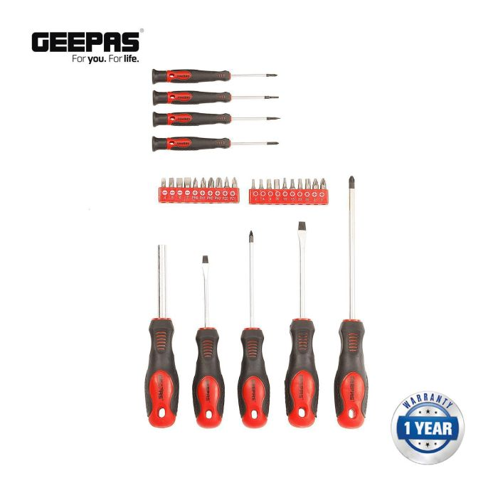 Geepas GT7632 29 Pcs Screwdriver Set - Indispensable Slotted And Phillips Combo Tool Kit Ideal For DIY, Workshop & Garage Repairs | 1 Year Warranty