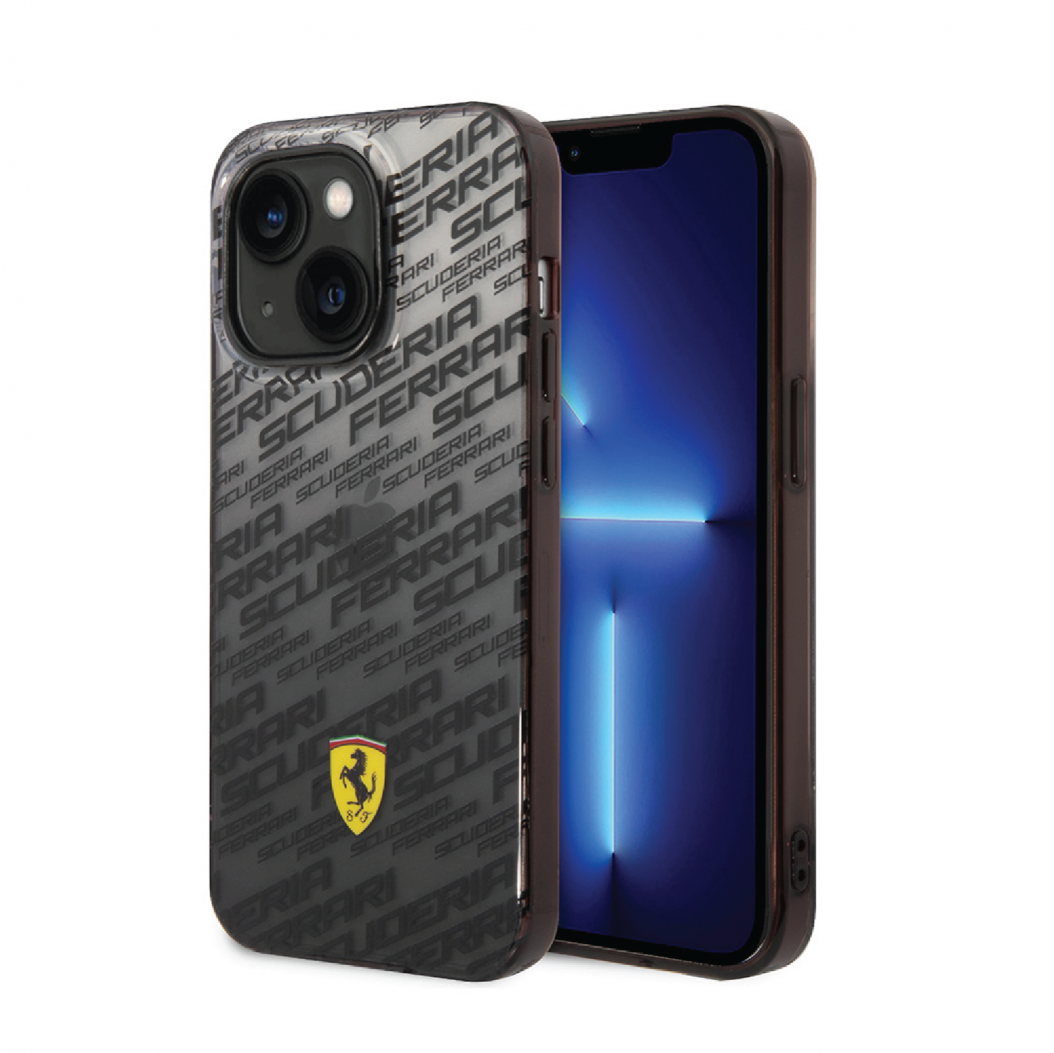 Ferrari Gradient PC/TPU Case With Allover Scuderia & Dyed Bumper For iPhone 14 - Black