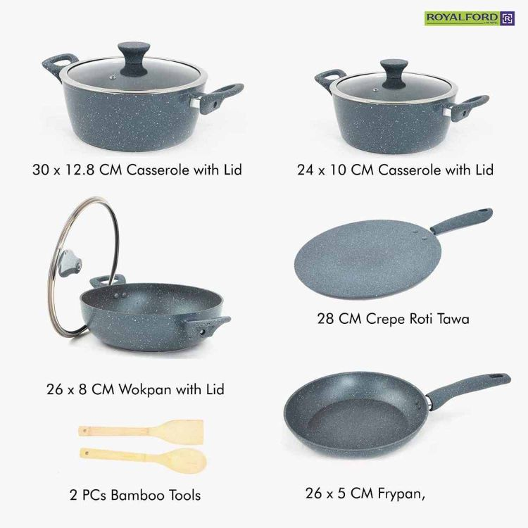 Royalford 10Pcs Cookware Set - Aluminium - Grey