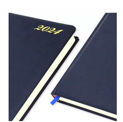 FIS French Diary 2024, Bonded Leather 1-Side Padded, Round Corner, Blue - FSDI29FRB24BL
