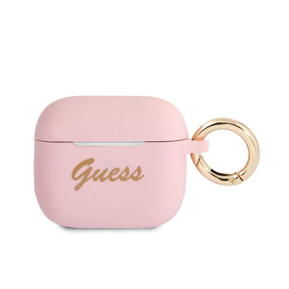 Guess Silicone Printed Script Case with Ring for Airpods 3 - Light Pink