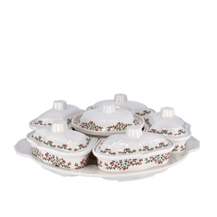 Royalford RF9993 14Pcs Revolving Serving Tray - Appetizer And Condiment Server Divided Serving Dishes With Lids | Perfect For Chips, Dip, Veggies, Curries, Candy, Snacks & More