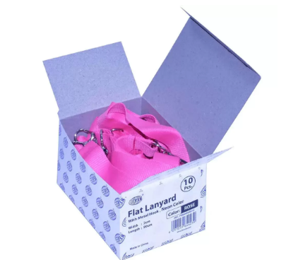 10-Piece FIS Neon Color Flat Lanyards with Metal Hook, Neon Rose Color, 2x90cm - FSNANROSE/10