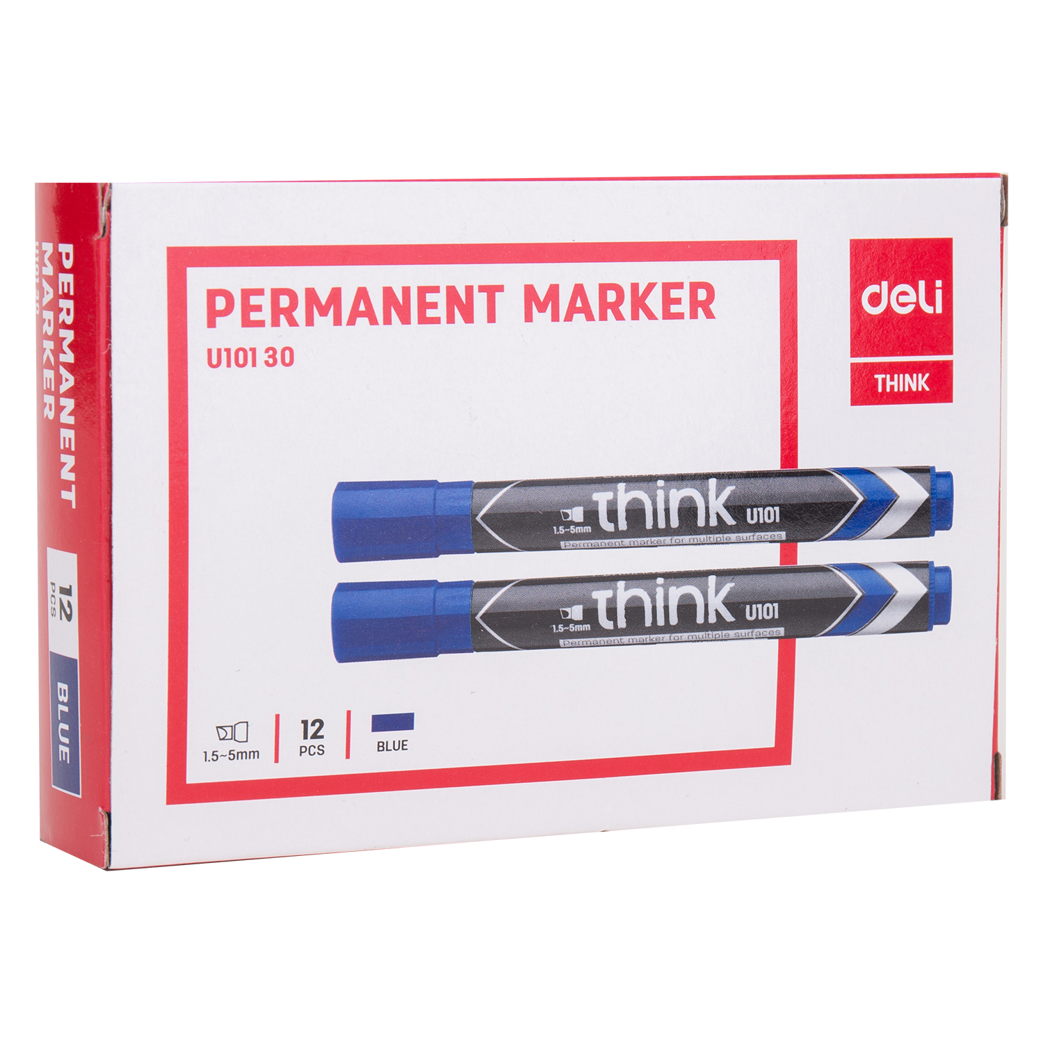 Deli Think Permanent Marker, EU10130, Chisel Tip, 1.5MM, Blue, 12 Pcs/Pack