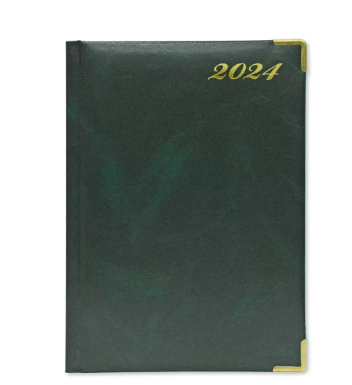 Fis 2024 A5 Diary,Gold Corners,English Vinyl 1Side Padded Green -FSDI22E24GR