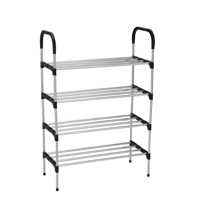 4 Tier Shoe Organizer, Galvanized Steel Rack, RF10441 | 12-Pair Storage Shelf For Bedroom, Closet, Entryway, Dorm Room | Storage Organizer For Book, Cloth Shelf