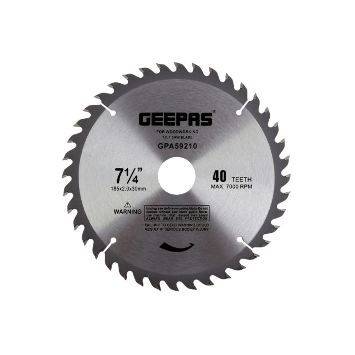 Geepas Professional Circular Saw Blade - 185mm X 30mm Bore, 20mm Ring | 40 ATB Calibered Teeth | Ideal For Carpenter, Professional, Plumber, DIYers & More