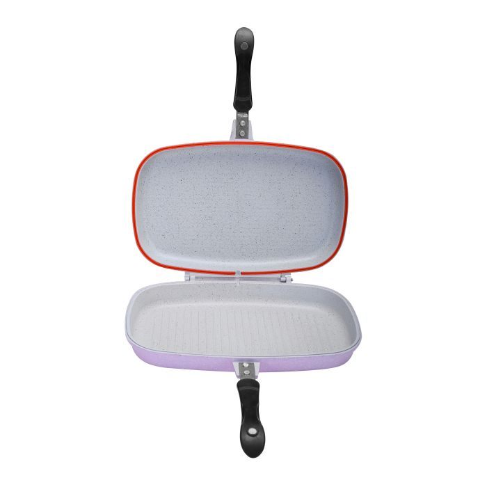 Royalford RF9446 Double Grill Pan, 40 Cm - Die-Cast Double Sided Non-Stick Griddle Pan - Foldable Flipping Grill Frying Pan - Camping Cookware Steak Grill Saucepan - Ideal For Grill Fry Roast Steam