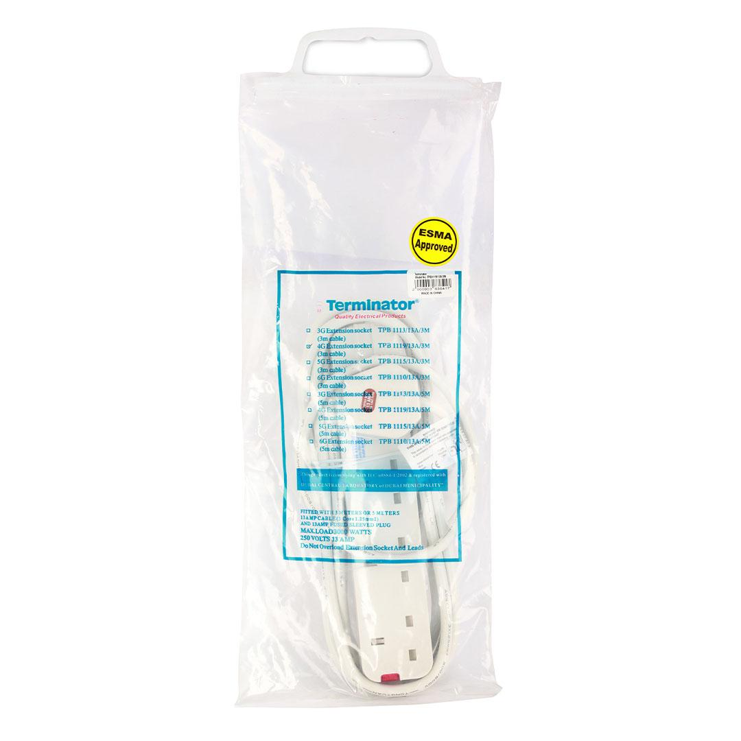 4 Way Power Extension Socket 3M Cable 13A