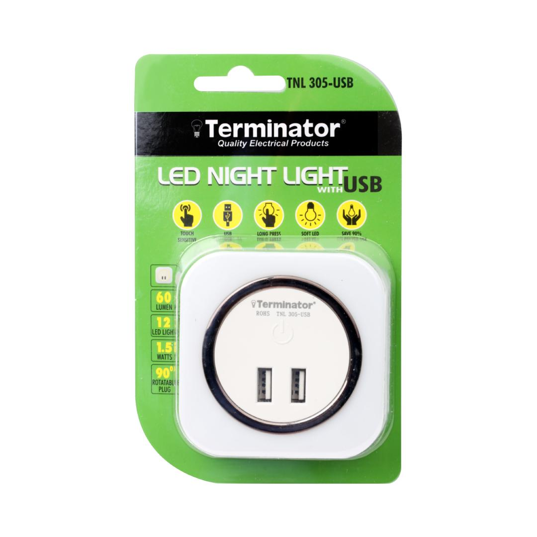 2 USB Night Light (2A) & Touch On and Off Switch 1.5W, 60Lm in White Color, Square Shape