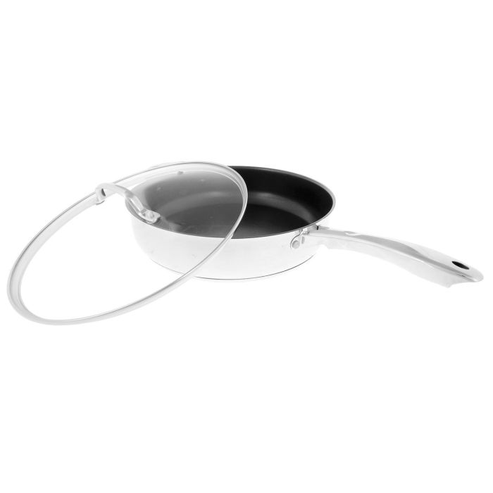 30 CM Stainless Steel Pan – Non-Stick Coated, Tempered Glass Lid, PFOA Free, Suitable For All Hob Types – For Sauteing, Frying & Simmering