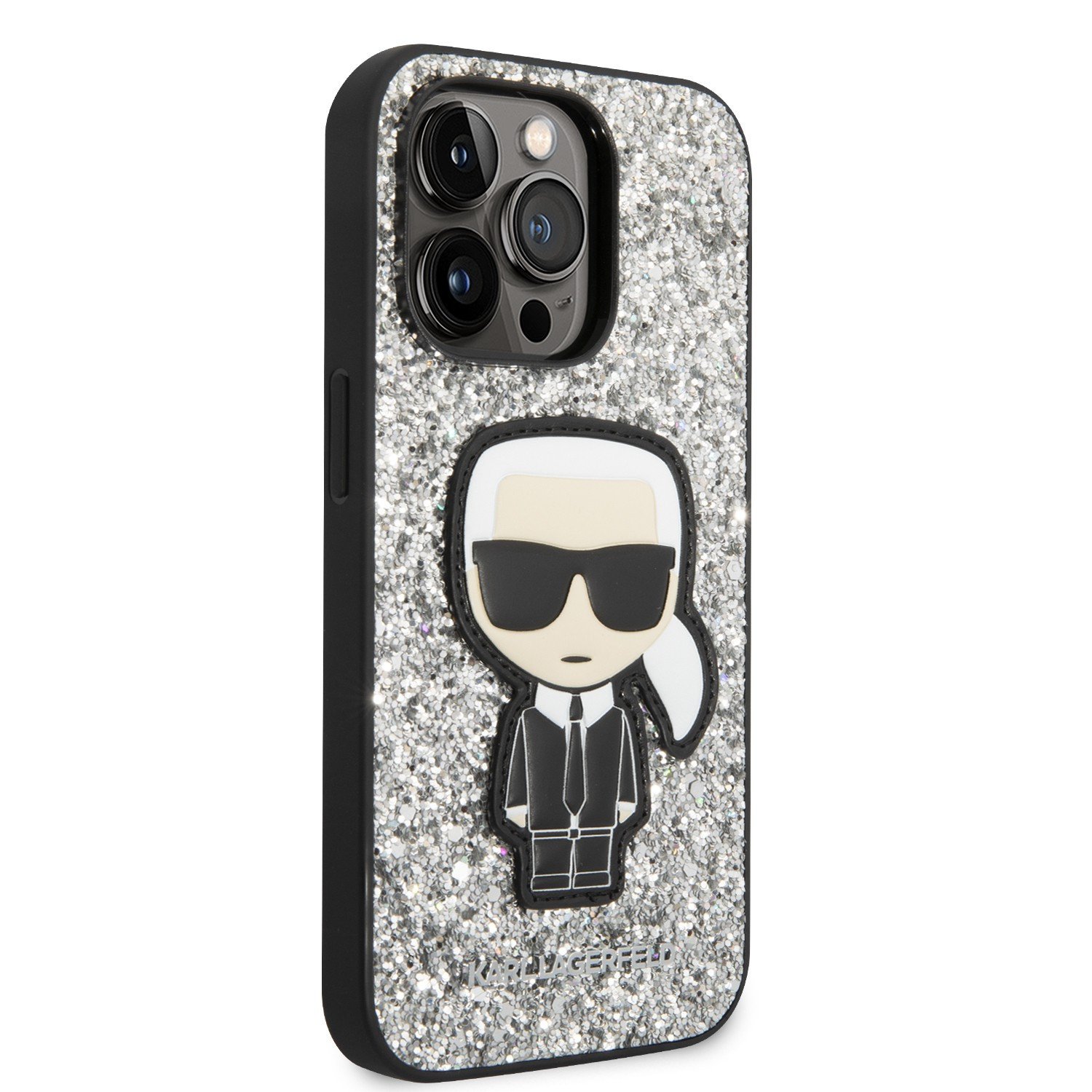 Karl Lagerfeld Glitter Flakes Case With Ikonik Patch For iPhone 14 Pro - Silver