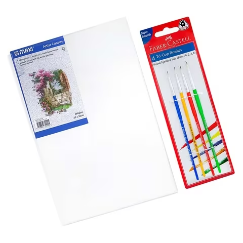 Maxi Canvas Board 20x30cm With Faber-Castell Tri-Grip Brushes Multicolour 4