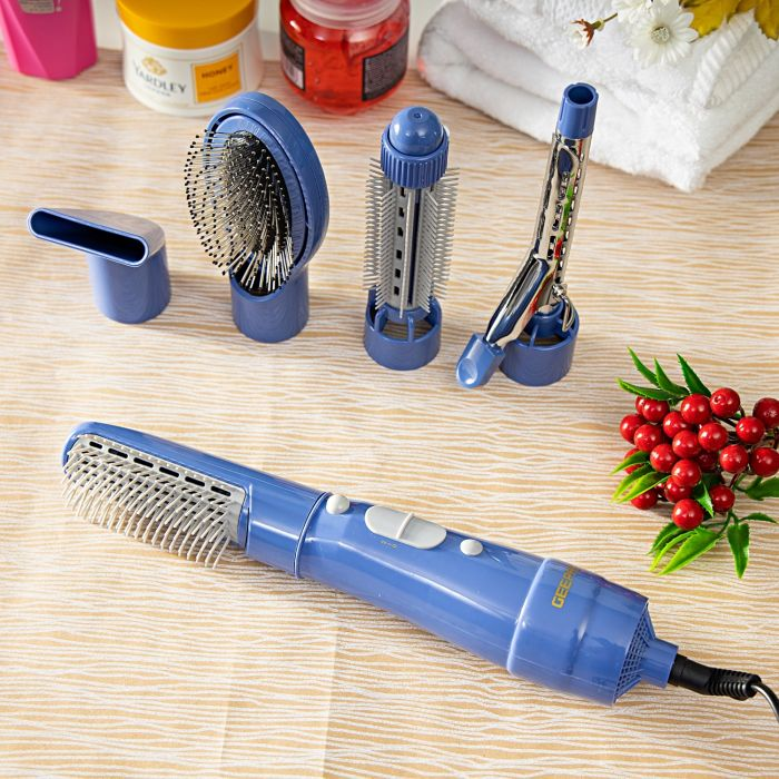 Geepas 6-In-1 Hair Styler 750W - Straighter, Volumizer - Hot Air Brush With 2 Speed Settings, Overheat Protection, 360° Swivel Cord & Cool Function - Multi-Functional Salon Hair Styler | 2 Years Warra