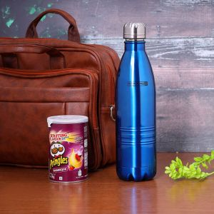 Royalford Double Wall Vacuum Bottle - Stainless Steel - Blue - 750 ML