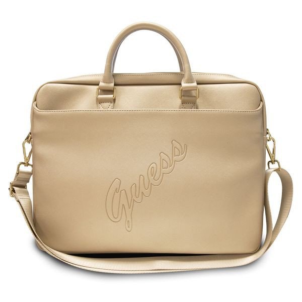 Guess PU Saffiano Script Computer Bag 15" - Gold