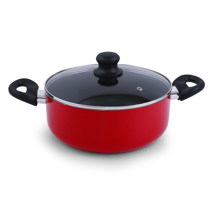 Royalford RF6082 8 Pcs Aluminum Non-Stick Cookware Set - Scratch Resistant, Tempered Glass Lids, 2.5MM Body Thickness, Bakelite Knobs, And CD Bottom