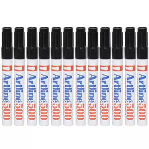Artline 500 Whiteboard Markers 2.0mm, Pack of 12 Pcs, Black Color, Acrylic Fibre Tip, Bullet Style - ARMK500BK