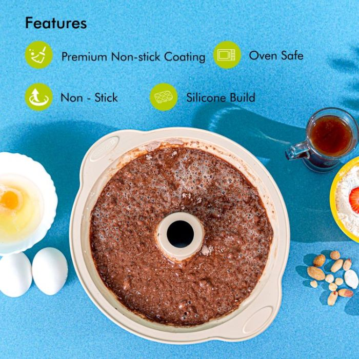 Royalford RF9802 Silicone Pound Cake Pan With Steel Frame - Savarin Baking Tin, Cake Pan - Aluminium Build With Premium Non-Stick Coating For Easy Release & Clean-Up - Oven Safe Cake Mould - 29X24.7 C