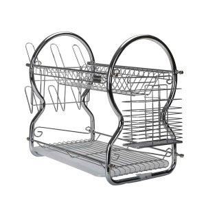 Royalford 2 Tier Dish Drainer Rack - Stainless Steel - Silver