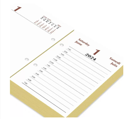 FIS 2024 Block Calendar, English & French, 1 Day Per Sheet , Gold Gilded Edges, 60 GSM White Paper - FSBCEFG24