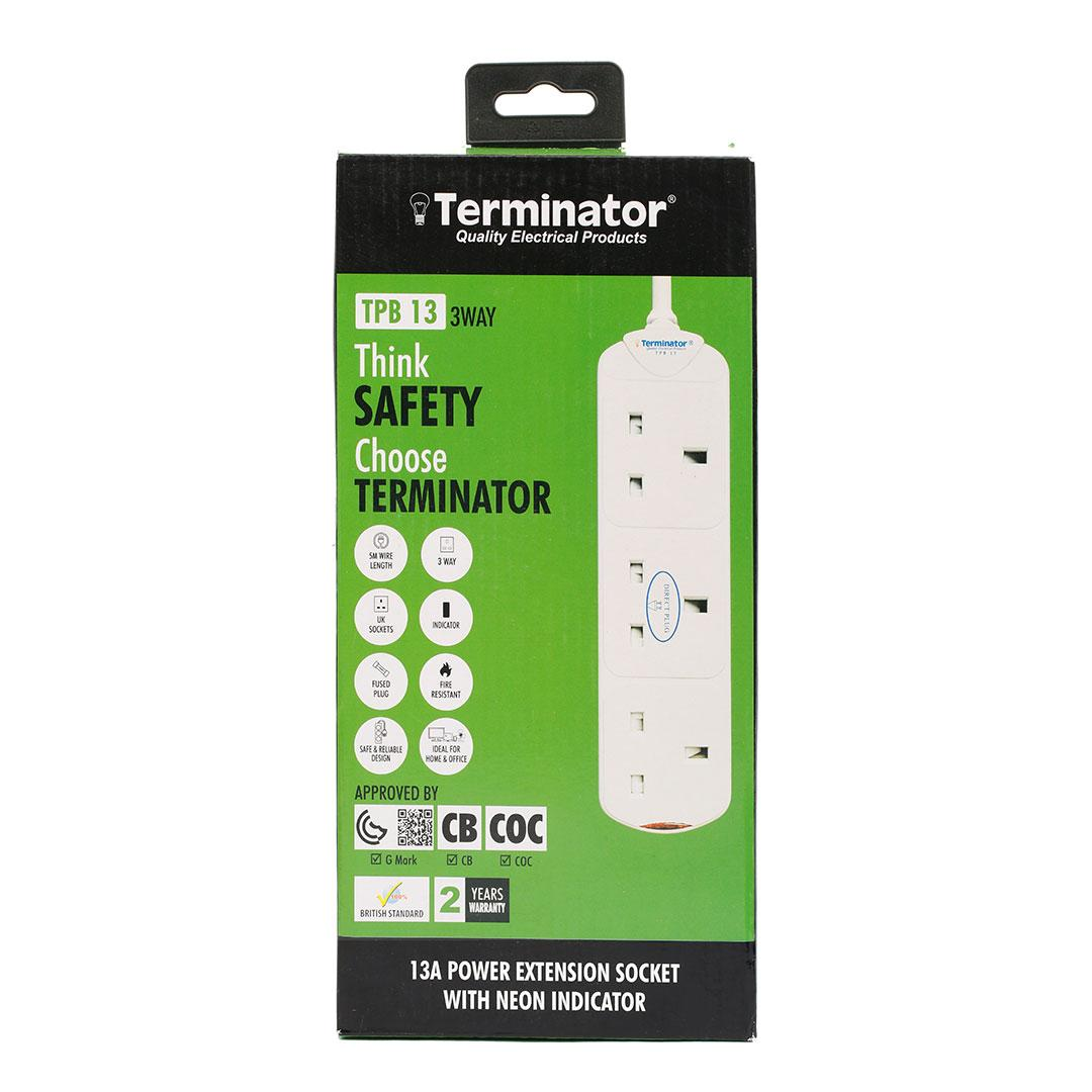 3 Way UK Power Extension Socket 5M Cable 13A