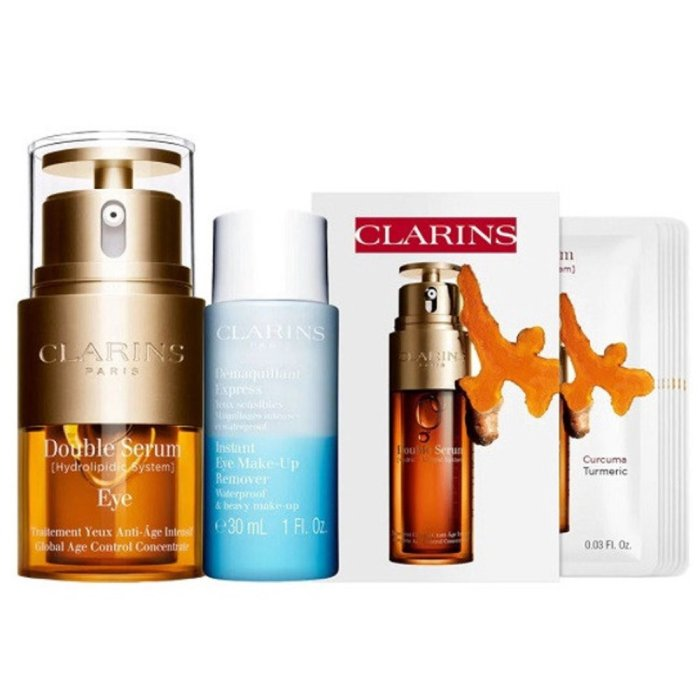 CLARINS (W) SET DOUBLE SERUM EYE 20ML + DEMAQUILLANT EXPRESS INSTANT EYE MAKE-UP REMOVER 30ML + DOUBLE SERUM 7 X 0.9ML
