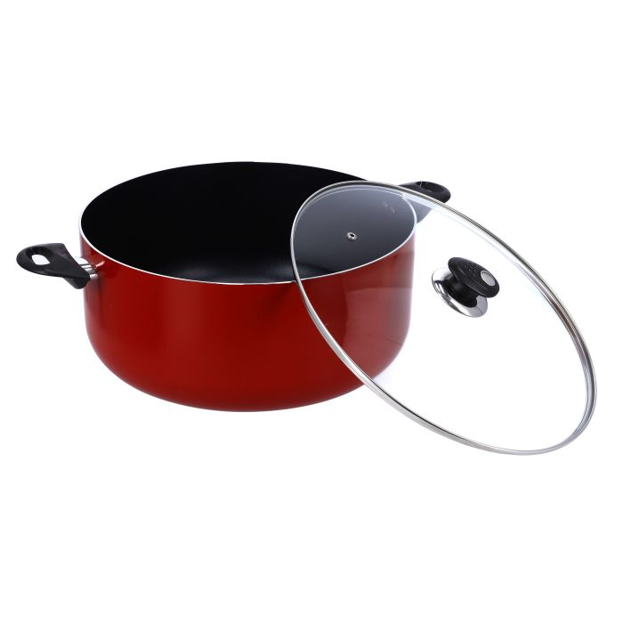 Royalford 36 Cm Aluminium Casserole With Glass Lid - Portable Durable With Ergonomic Handle & 3 Layer Non-Stick Coating | Compatible With Gas, Induction & Hot Plate, & Halogen