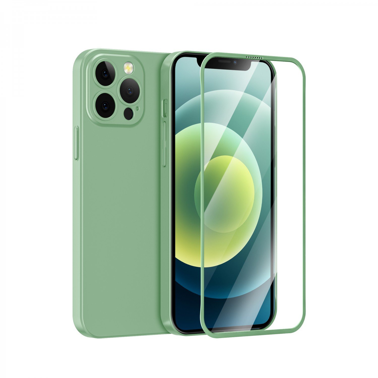 Green 360 Carsaca Plus Case with Normal HD Glass for iPhone 13 Pro Max - Assorted colour