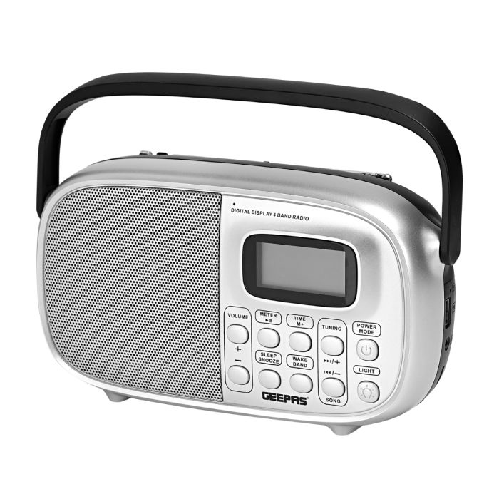 Geepas Rechargeable Digital Receiver/ Radio - FM/AM Radio With 2 Headphone Socket | Enhanced Portable & Timer Auto Start, Digital Display With High Sensitivity Sound | Ideal For Indoor And Outdoor Use