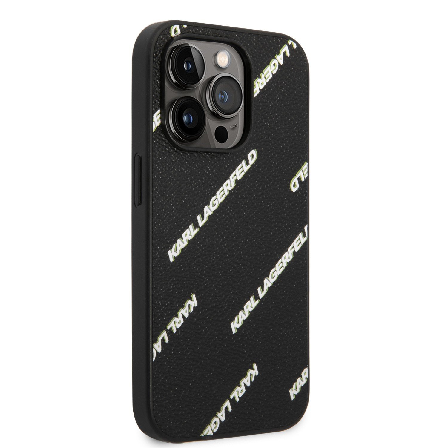 Karl Lagerfeld Grained PU Leather Case With Logomania Pattern For iPhone 14 Pro Max - Black