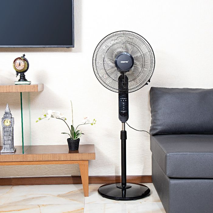 Geepas 16" Stand Fan With Remote Control - 3 Mode/Speed, 5 Leaf Blade Wide Oscillation, Adjustable Height & Tilt Setting With Led Display | 7.5 Hours Timer