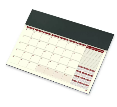 FIS Year Planner 2024 (English/French) with PVC Desk Blotter and Italian PU Flap, Black - FSDKPEF24BK