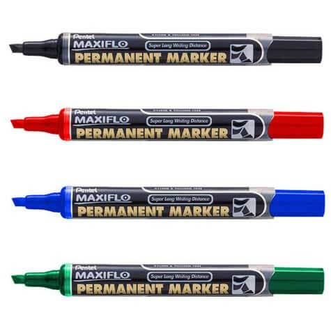 Pentel NLF60 Maxiflo Chisel Tip Permanent Marker, Assorted (Pack of 4)