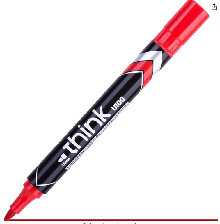 Deli Think U100 Permanent Marker, Bullet 1.5mm, Red, 12 Pieces/Pack